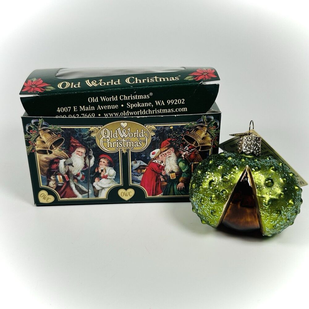 RARE OWC Old World Christmas Tree Blown Glass Ornament Green Horse Chestnut NWT